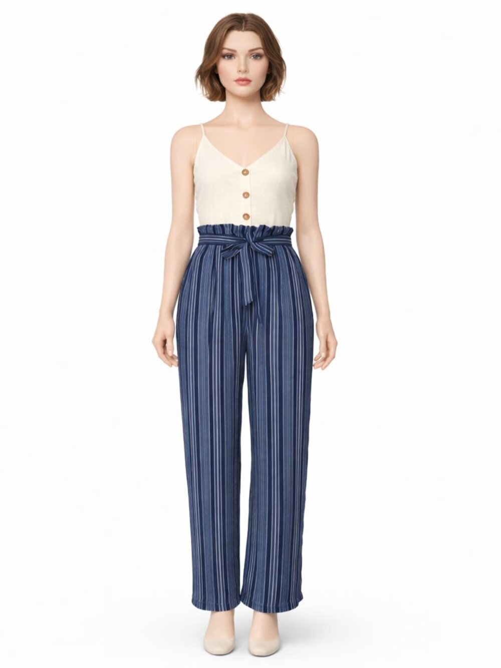 NWT Lily Rose Button Front Paper Bag elastic waist jumpsuit V-neck 1 piece Large
